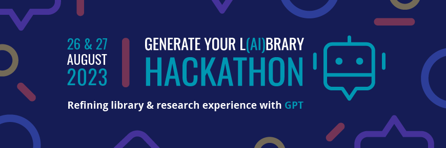 Banner for SMU Libraries Generate Your L(AI)brary Hackathon 2023